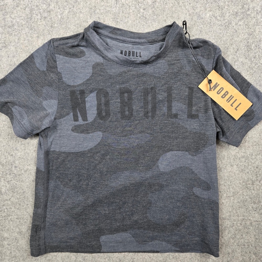 Nobull T-Shirt Youth XS Grey Camo Short Sleeve Performance Logo Training Top NEW